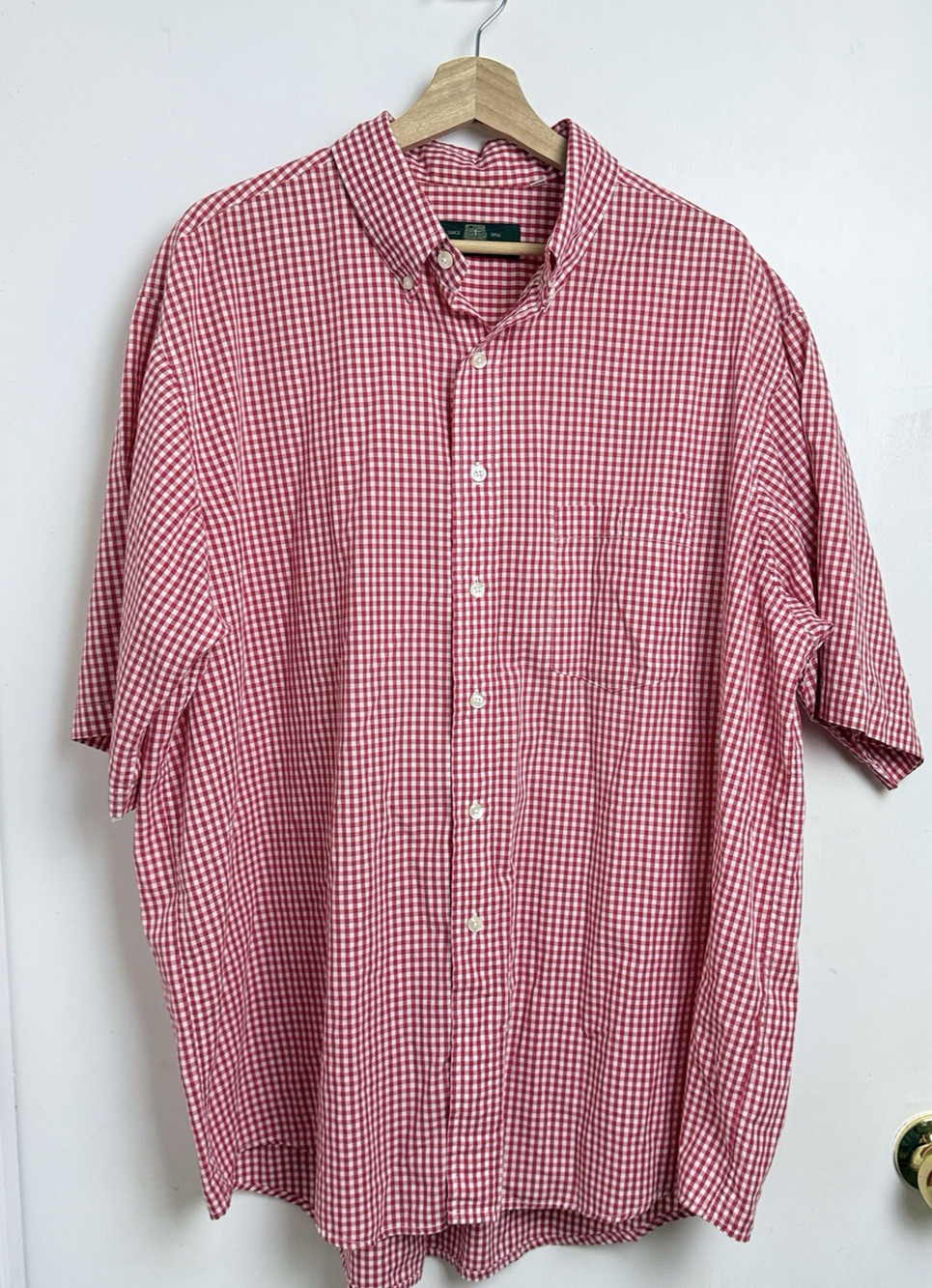 Orvis Shirt Mens XL Red Gingham Short Sleeve Button Up Pocket Casual Outdoor